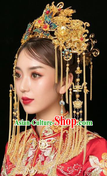 Handmade Chinese Ancient Bride Phoenix Coronet Hairpins Traditional Hair Accessories Headdress for Women