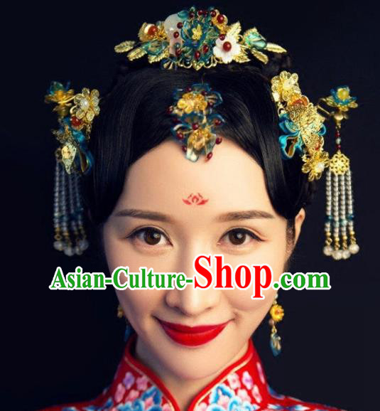 Handmade Chinese Ancient Hairpins Cloisonne Hair Comb Traditional Hair Accessories Headdress for Women