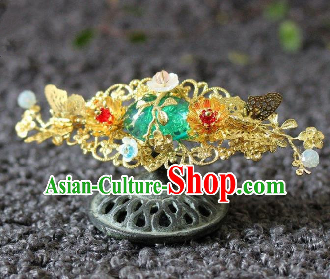 Handmade Chinese Ancient Green Grass Hairpins Traditional Hair Accessories Headdress for Women