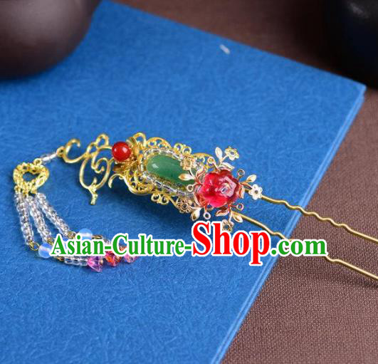 Handmade Chinese Ancient Princess Tassel Jade Hairpins Traditional Hair Accessories Headdress for Women