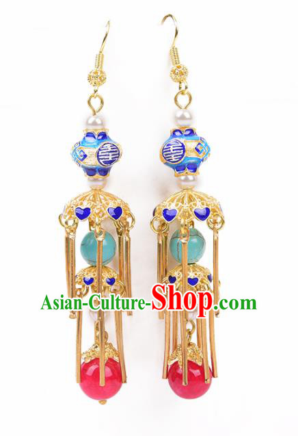 Chinese Handmade Hanfu Blueing Earrings Traditional Ancient Palace Ear Accessories for Women