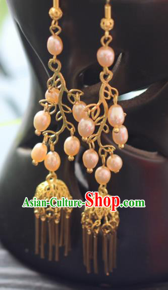 Chinese Handmade Hanfu Pearls Earrings Traditional Ancient Palace Ear Accessories for Women