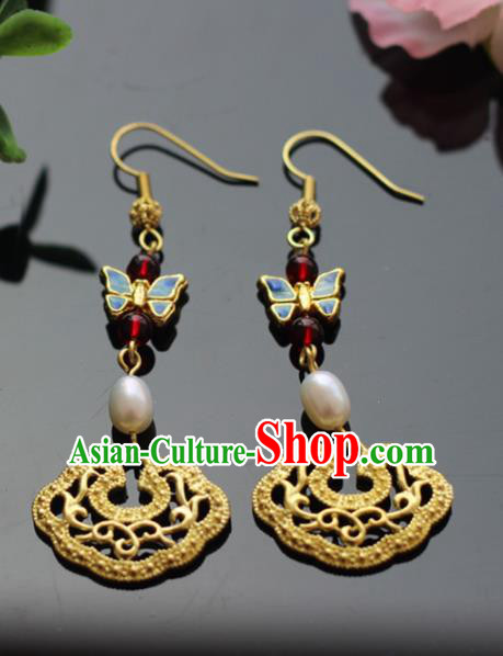 Chinese Handmade Hanfu Butterfly Earrings Traditional Ancient Palace Ear Accessories for Women