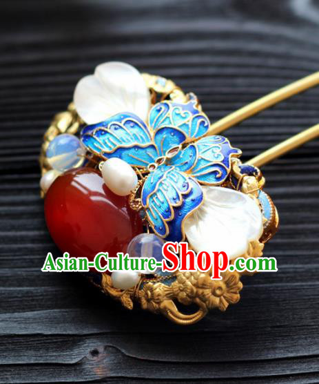 Handmade Chinese Ancient Princess Agate Blueing Hairpins Traditional Hair Accessories Headdress for Women