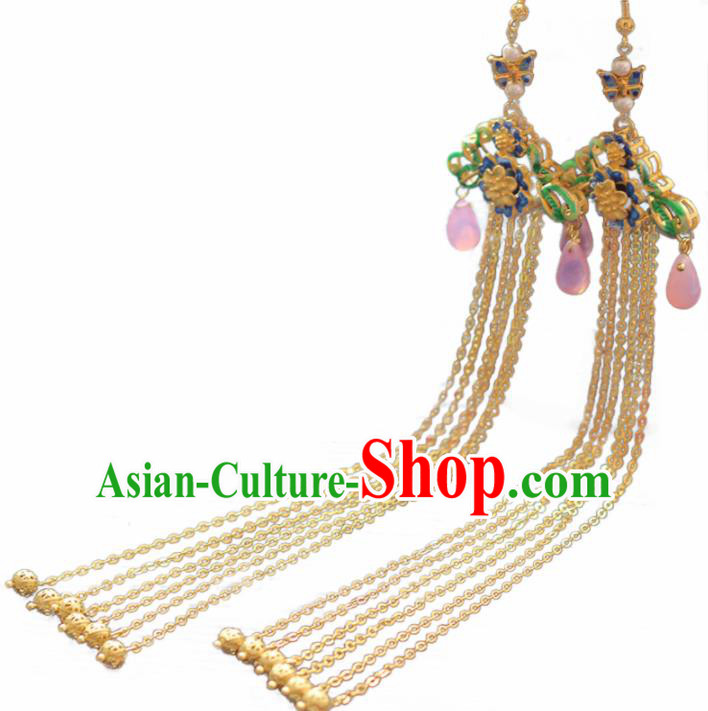 Chinese Handmade Hanfu Cloisonne Earrings Traditional Ancient Palace Ear Accessories for Women