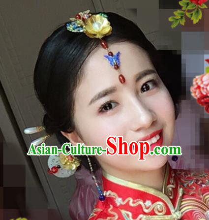 Handmade Chinese Ancient Wedding Jade Hairpins Traditional Hair Accessories Headdress for Women