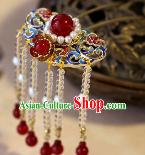 Handmade Chinese Ancient Palace Blueing Tassel Hairpins Traditional Hair Accessories Headdress for Women