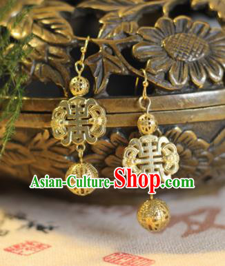 Chinese Handmade Hanfu Golden Earrings Traditional Ancient Palace Ear Accessories for Women