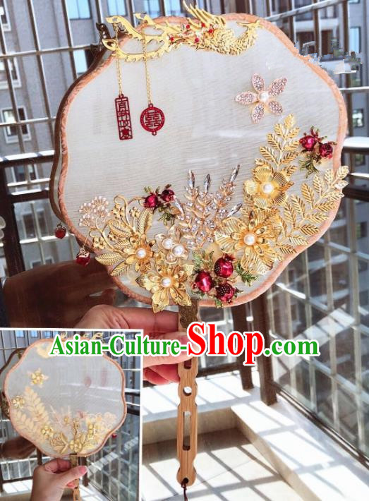 Chinese Handmade Bride Phoenix Palace Fans Wedding Accessories Classical Round Fan for Women