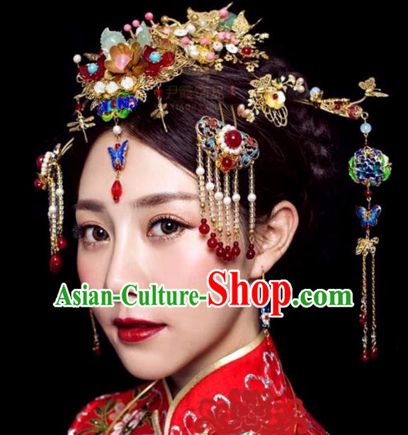Handmade Chinese Ancient Princess Phoenix Coronet Blueing Hairpins Traditional Hair Accessories Headdress for Women