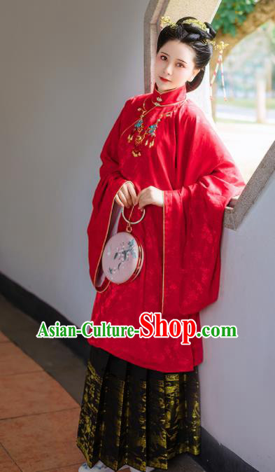 Chinese Traditional Ming Dynasty Wedding Historical Costume Ancient Bride Embroidered Hanfu Dress for Women