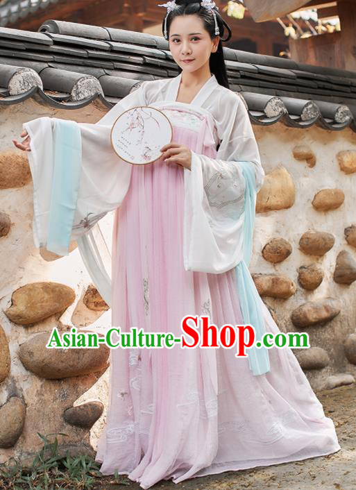 Chinese Traditional Tang Dynasty Historical Costume Ancient Aristocratic Lady Embroidered Hanfu Dress for Women