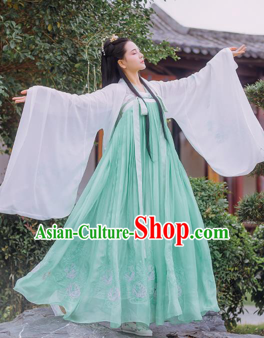 Chinese Traditional Tang Dynasty Palace Historical Costume Ancient Peri Princess Embroidered Hanfu Dress for Women