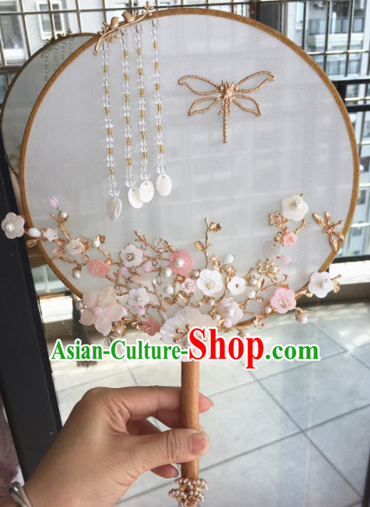 Chinese Handmade Bride Plum Blossom Palace Fans Wedding Accessories Classical Round Fan for Women