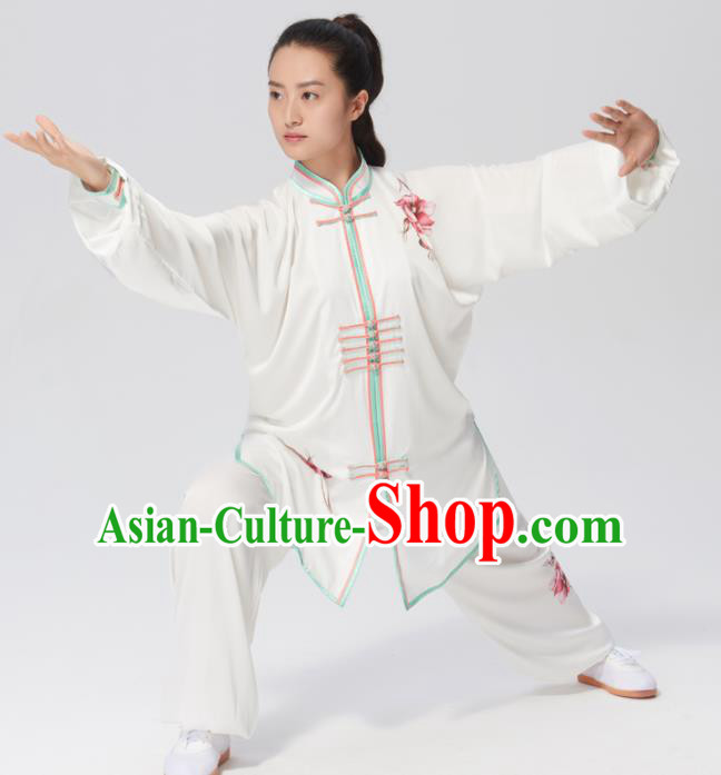 Chinese Traditional Tai Chi Group Printing Peony Costume Martial Arts Kung Fu Competition Clothing for Women