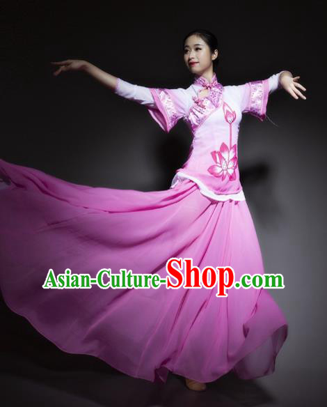 Chinese Traditional Classical Dance Costume Lotus Dance Pink Dress for Women