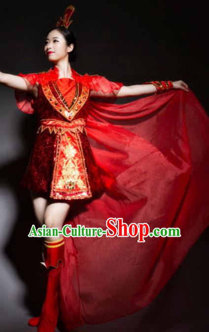 Chinese Traditional National Drum Dance Red Clothing Folk Dance Costume for Women