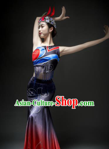 Chinese Traditional Dai Nationality Costume Ethnic Peacock Dance Dress for Women