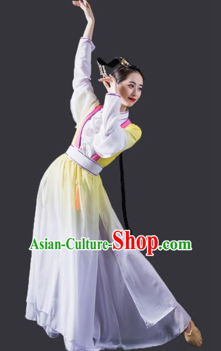 Chinese Traditional Classical Dance Costume Flying Dance Umbrella Dance Yellow Dress for Women