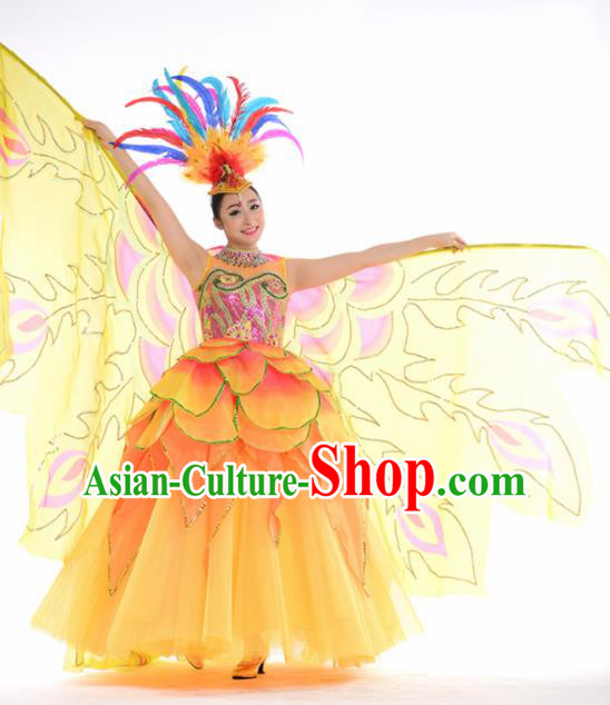 Chinese Traditional Yellow Butterfly Dance Dress Modern Dance Stage Performance Costume for Women