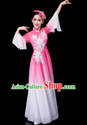 Chinese Traditional Classical Fan Dance Costume Umbrella Dance Pink Dress for Women