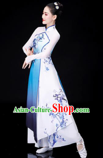 Chinese Traditional Classical Dance Costume Umbrella Dance Printing Dress for Women