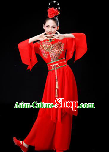 Chinese Traditional Classical Dance Costume Umbrella Dance Red Dress for Women