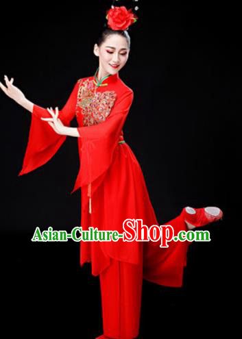 Chinese Traditional Classical Dance Costume Umbrella Dance Red Dress for Women