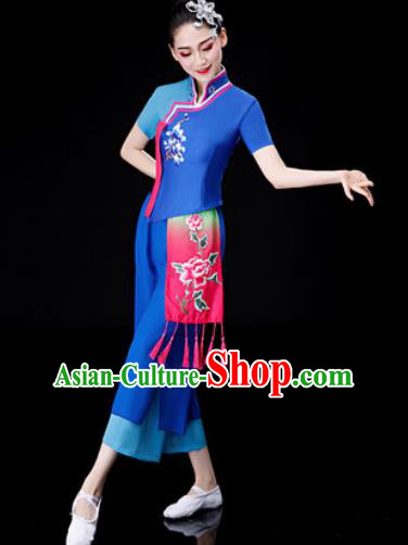 Chinese Traditional National Dance Blue Clothing Folk Dance Yangko Dance Clothing for Women