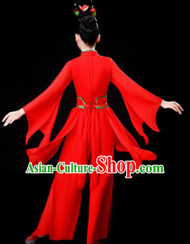 Chinese Traditional Classical Dance Costume Umbrella Dance Red Dress for Women