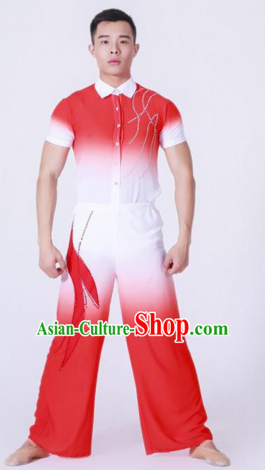 Chinese Traditional National Dance Clothing Classical Dance Red Costume for Men