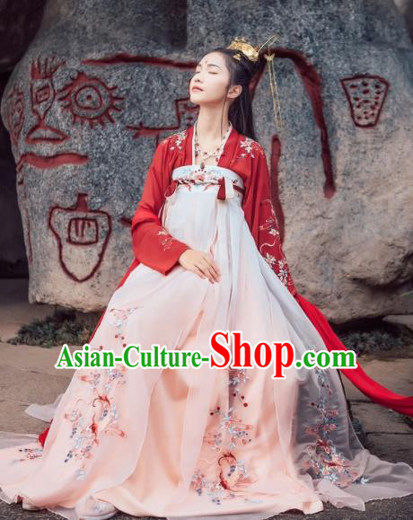 Chinese Traditional Ancient Tang Dynasty Palace Princess Embroidered Historical Costume for Women