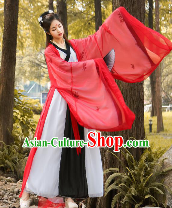 Chinese Traditional Jin Dynasty Embroidered Historical Costume Ancient Swordswoman Red Hanfu Dress for Women