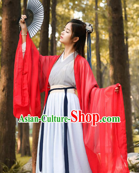 Chinese Traditional Jin Dynasty Female Knight Historical Costume Ancient Swordswoman Red Hanfu Dress for Women