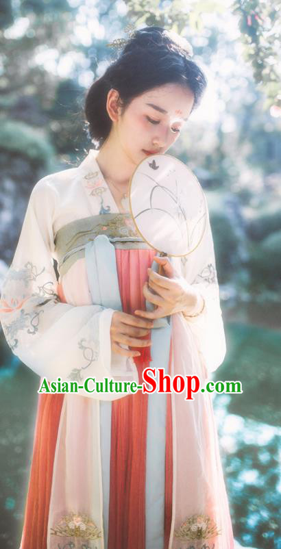 Chinese Tang Dynasty Traditional Historical Costume Ancient Princess Embroidered Hanfu Dress for Women