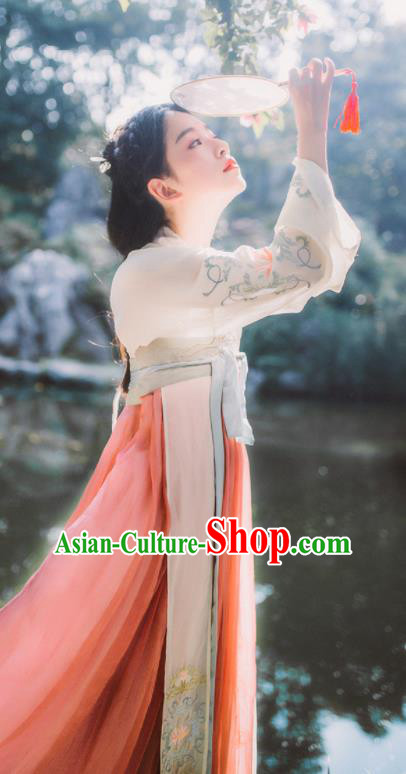 Chinese Tang Dynasty Traditional Historical Costume Ancient Princess Embroidered Hanfu Dress for Women