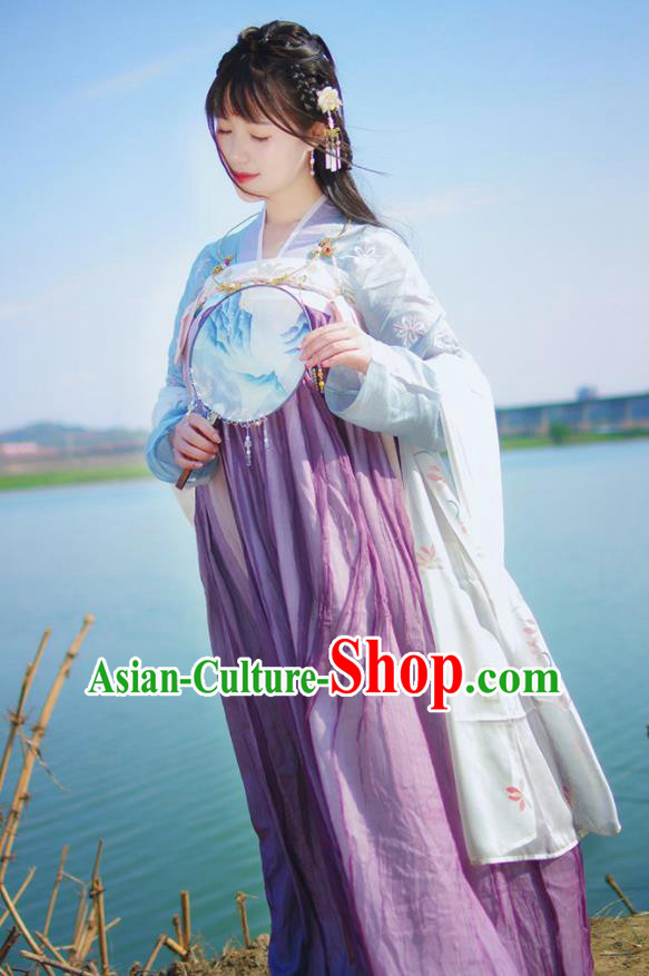 Traditional Chinese Tang Dynasty Young Lady Historical Costume Ancient Embroidered Hanfu Dress for Women