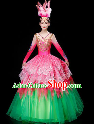 Chinese Traditional Spring Festival Gala Opening Dance Pink Dress Peony Dance Stage Performance Costume for Women