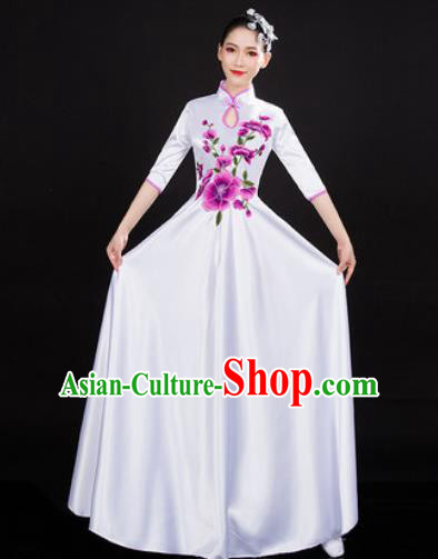 Chinese Traditional Classical Dance White Dress Umbrella Dance Stage Performance Costume for Women