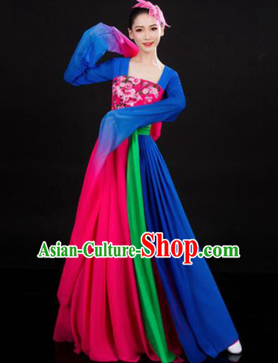 Chinese Traditional Classical Dance Rosy Dress Umbrella Dance Stage Performance Costume for Women