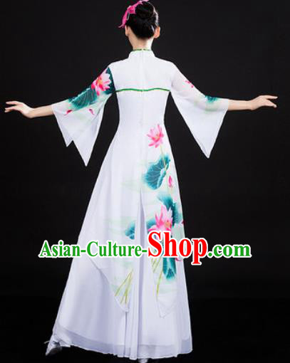 Chinese Traditional Classical Dance Printing Lotus Dress Umbrella Dance Stage Performance Costume for Women