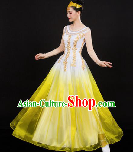 Chinese Traditional Spring Festival Gala Opening Dance Yellow Dress Peony Dance Stage Performance Costume for Women