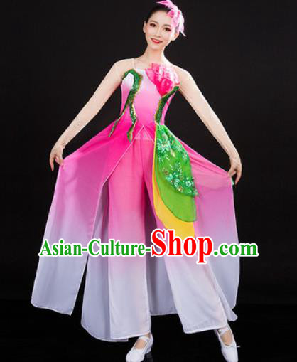 Chinese Traditional Classical Dance Pink Dress Umbrella Dance Stage Performance Costume for Women