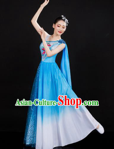 Chinese Traditional Spring Festival Gala Opening Dance Blue Dress Peony Dance Stage Performance Costume for Women