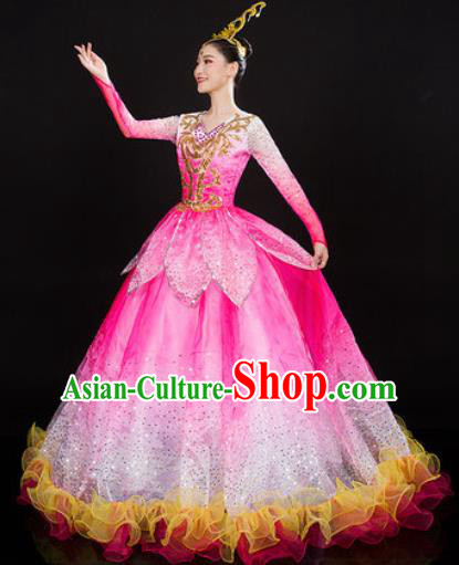 Chinese Traditional Opening Dance Pink Dress Spring Festival Gala Peony Dance Stage Performance Costume for Women