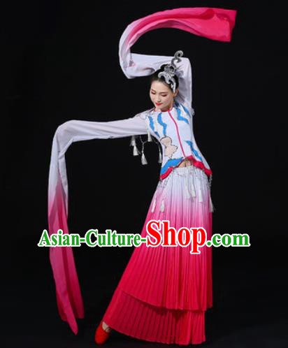 Chinese Traditional Classical Dance Rosy Dress Umbrella Dance Stage Performance Costume for Women