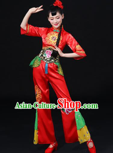 Chinese Traditional Folk Dance Red Clothing Group Yangko Dance Stage Performance Costume for Women