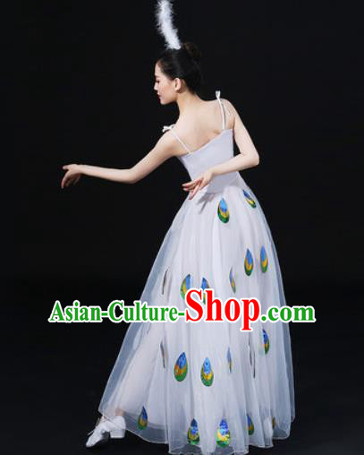 Traditional Chinese Dai Nationality Dance White Dress Folk Dance Peacock Dance Ethnic Costume for Women