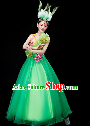 Chinese Traditional Opening Dance Green Dress Peony Dance Stage Performance Costume for Women