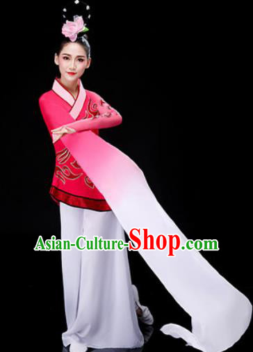 Chinese Traditional Classical Dance Rosy Dress Water Sleeve Dance Stage Performance Costume for Women